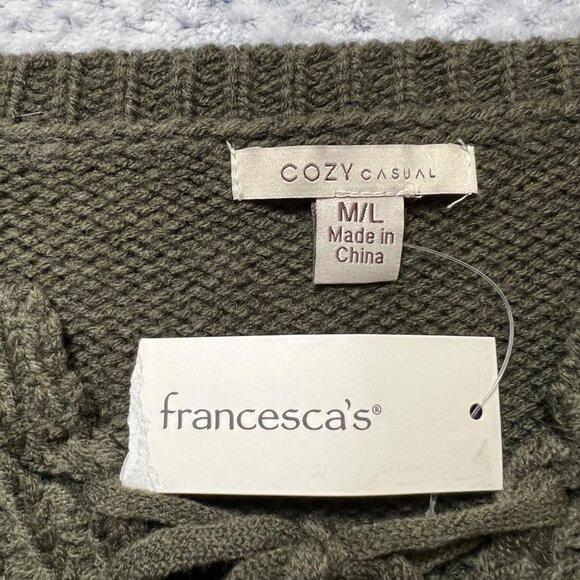 Francesca's Knit Sweater Womens Medium Large Green Long Sleeves Ribbed - Picture 12 of 16